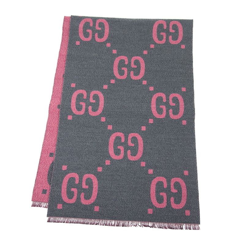 NEW GUCCI SCARF 558007 3G636 1272 WOOL GREY/PINK