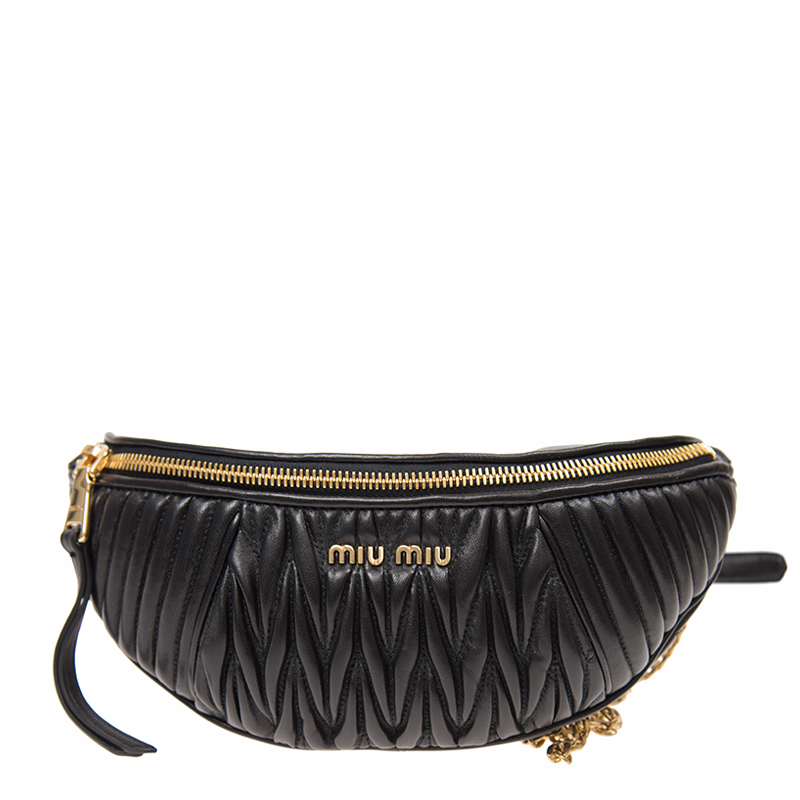 バッグ・カバンその他 MiuMiu | Leather belt bag 5BL015_2E6Y_F0002_V_OOO Miu Miu Black matelassé leather belt bag - Black