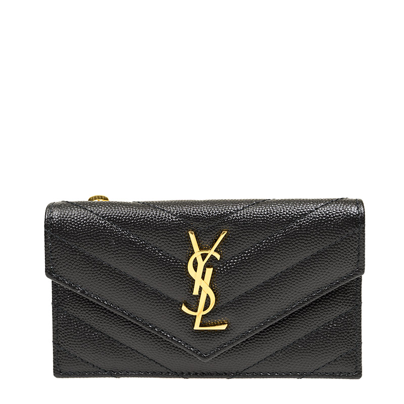 【Saint Laurent】monogram flap card wallet/612808 BOW01 1000 NEW YSL SAINT LAURENT WALLETS 612808 BOW01 1000 SHORT BUTTON