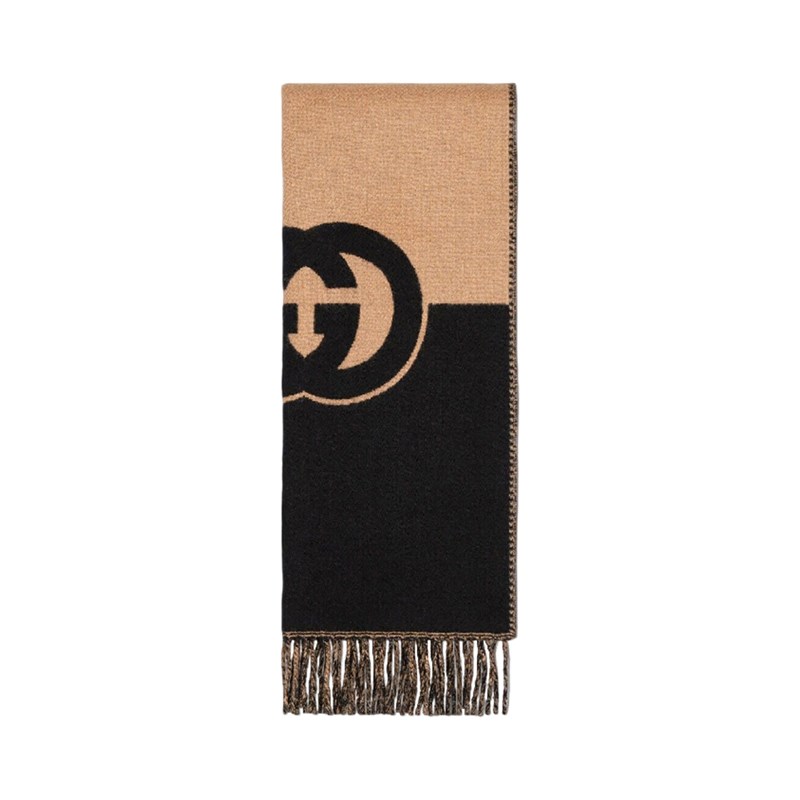 NEW GUCCI SCARFS 715497 4GAAA 1079 WOOL BLACK BROWN Celebrity standing