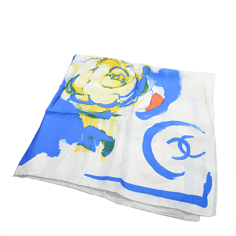 全新chanel 香奈儿 丝巾 a74327 丝 蓝色/白色