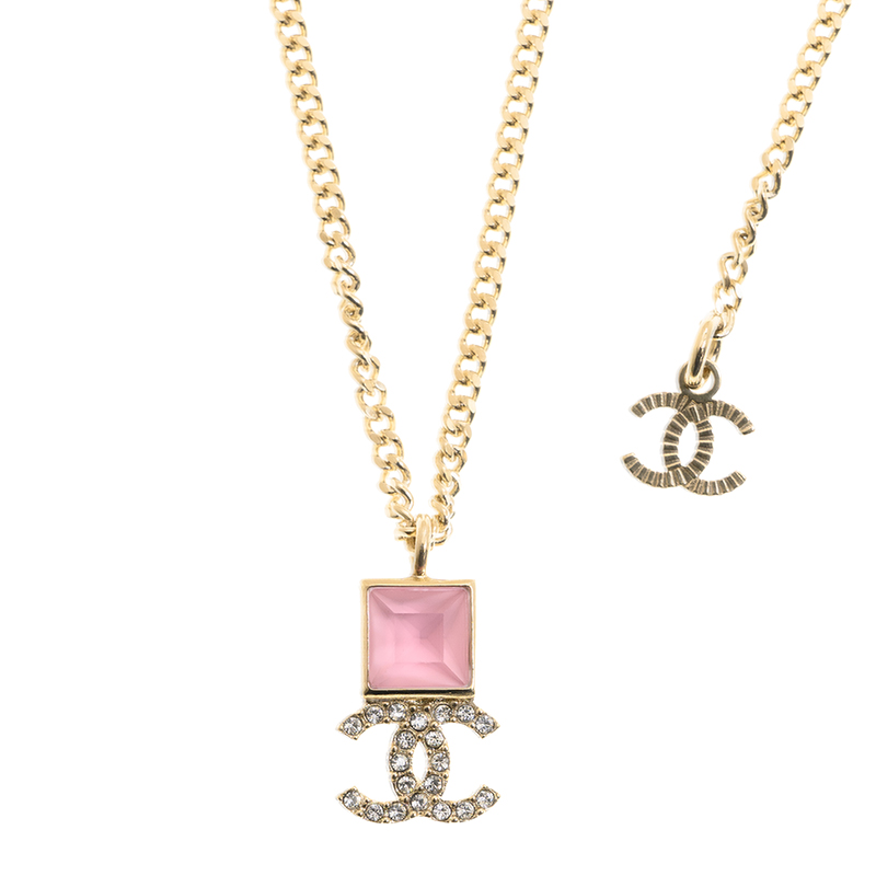 NEW CHANEL NECKLACE AB7225 GP PINK METAL 