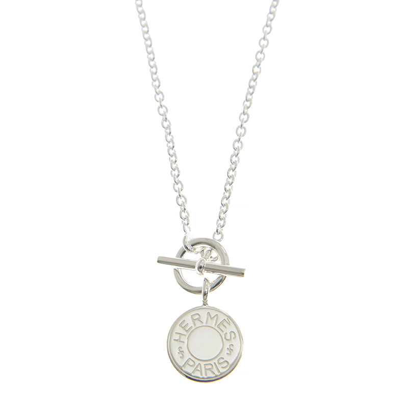 NEW HERMES NECKLACE AMULETTES H 40CM SS SILVER METAL