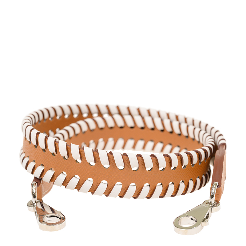 NEW HERMES HANDBAG BAND 37/01 EPSOM WHITE/BROWN - Main Image