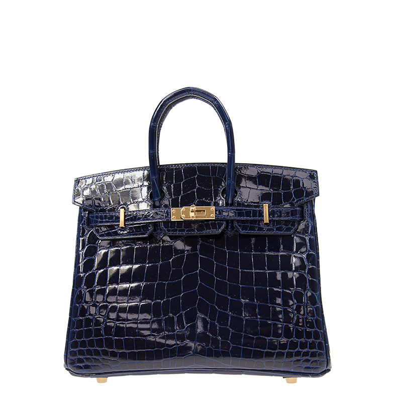 全新hermes 爱马仕 手袋 birkin 25 73 蓝色 鳄鱼皮 金扣