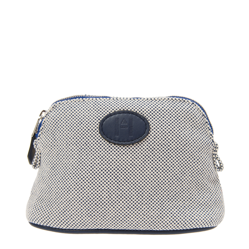 NEW HERMES COSMETIC BAG BOLIDE BEIGE/BLUE CANVAS