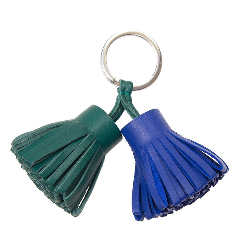 NEW HERMES CARMEN KEY RING 7T/Z6 BLUE/GREEN LEATHER S