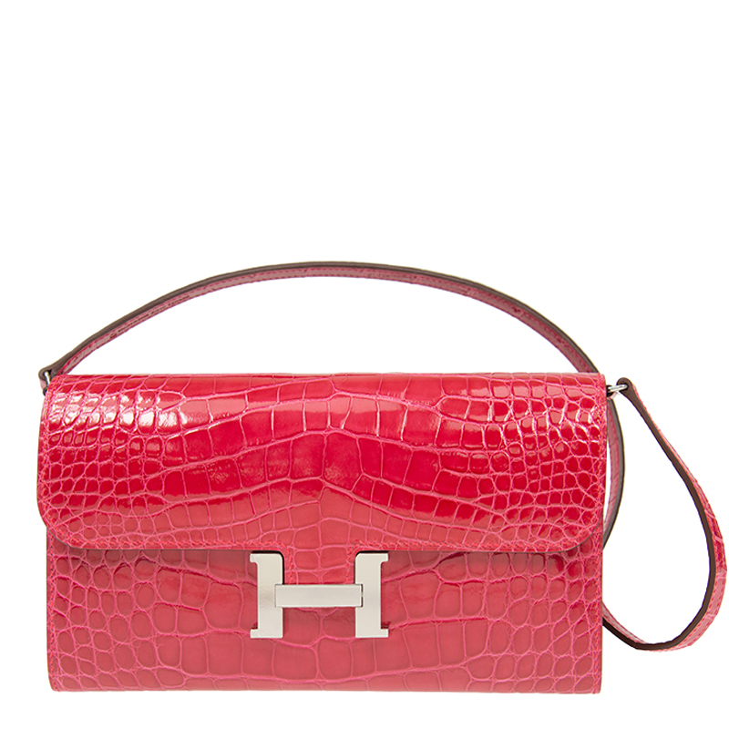 NEW HERMES WALLETS CONSTANCE LONG TO GO I6 ROSE EXTREME SHINE CROCO SS LONG LOCK WALLET