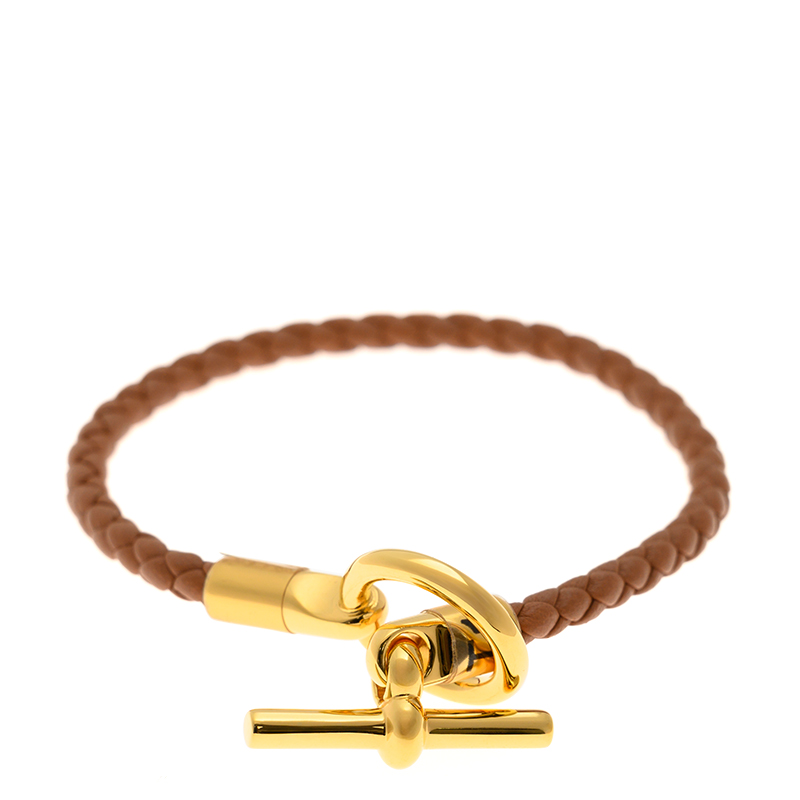 NEW HERMES BRACELET GLENAN BRACELET 37/GP T1 LEATHER GOLD Celebrity standing