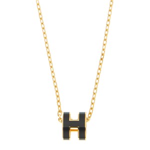 NEW HERMES NECKLACE H LOGO ORANGE SS/9J RED METAL ROUND SS