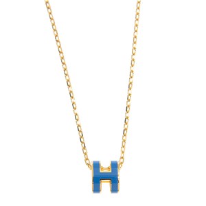 NEW HERMES NECKLACE MINI H LOGO GP/80 MILKY WHITE ROUNDMETAL