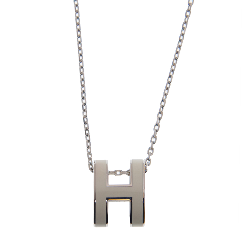 NEW HERMES NECKLACE H LOGO 01 WHITE METAL SS