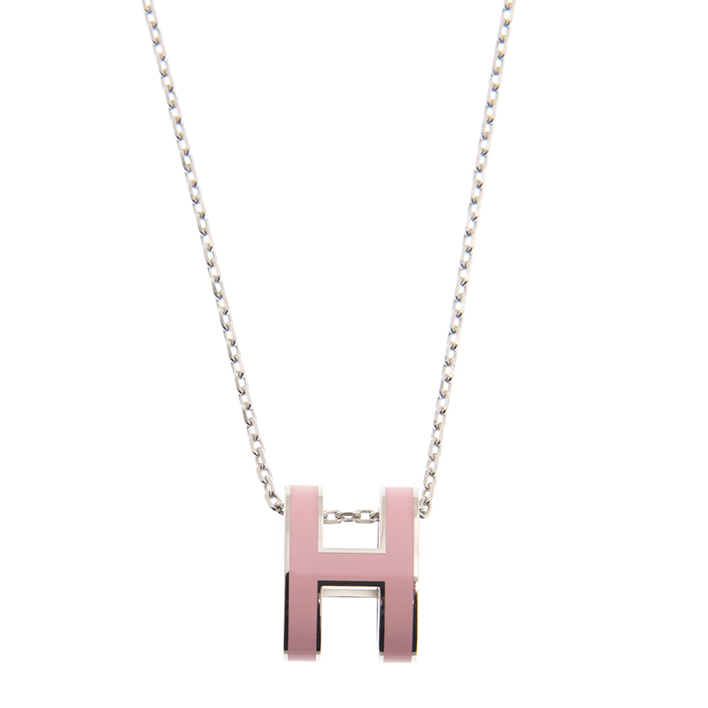 NEW HERMES NECKLACE H SS/3Q METAL PINK Celebrity standing