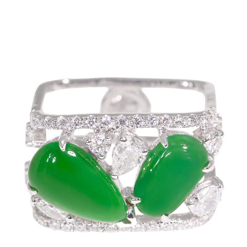 NEW RING JADE NATURAL DIAMOND 40D0.45CT 3PD0.25CT 3JADE2