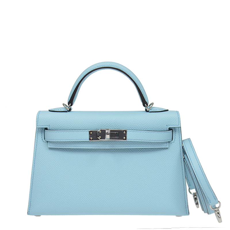 NEW HERMES HANDBAGS KELLY II MINI U2 SHOULDER BAG/CROSSBODY BAG /HANDBAG  BLEU ZEPHYR Celebrity standing - Main Image