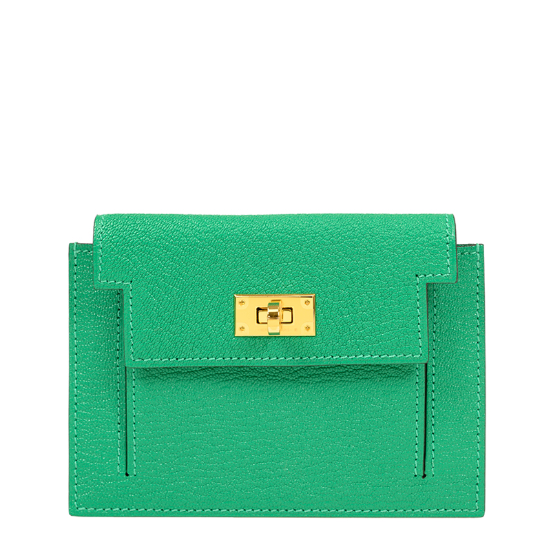 NEW HERMES WALLETS KELLY POCKET COMPACT 6W CHEVRE GP SHORT LOCK WALLET