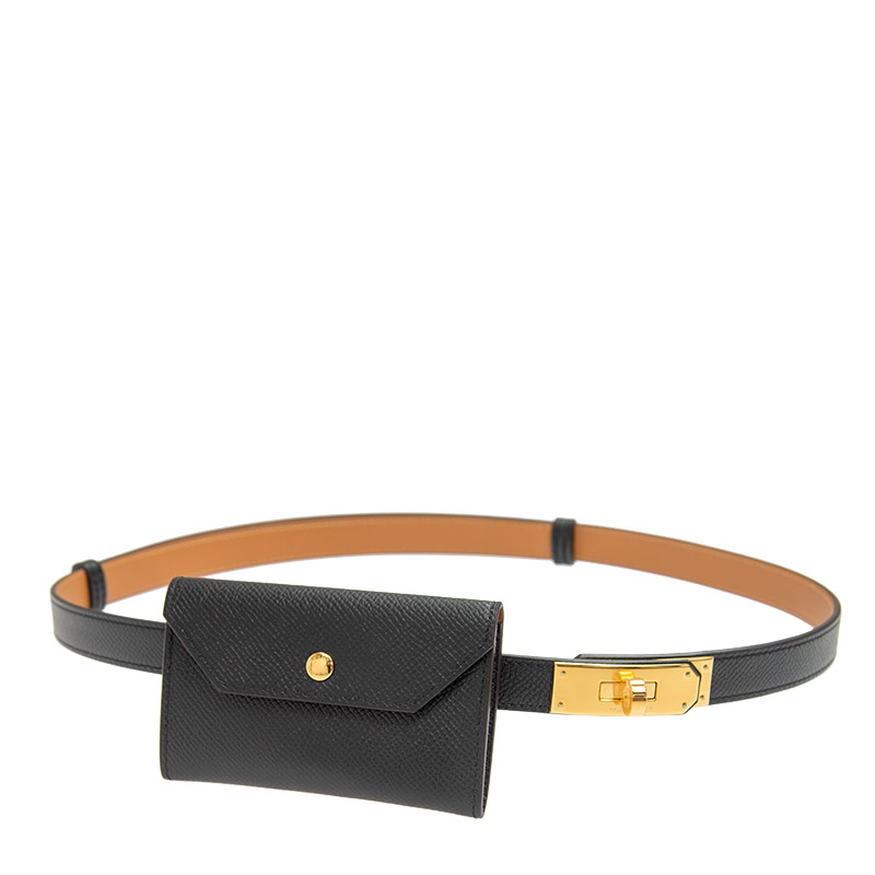 NEW HERMES KELLY POCKET BELT 18MM 89 NOIR EPSOM GP LEATHER 90CM