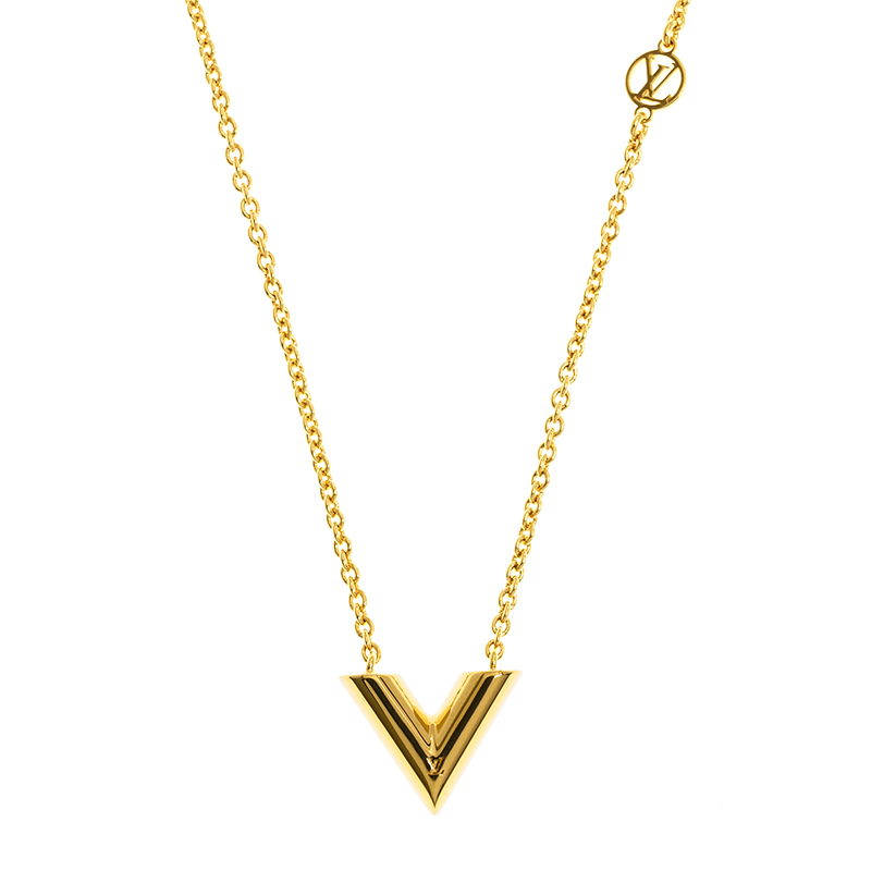 NEW LOUIS VUITTON NECKLACE ESSENTIAL V M00857 GOLD METAL