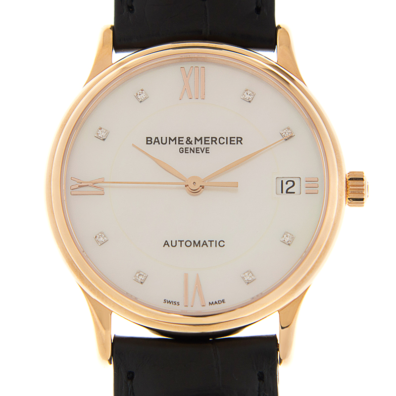 全新baume mercier 名士 克莱斯麦系列 18k玫瑰金 白色 自动机芯 m0