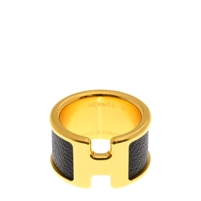 NEW HERMES OLYMPE RING 89/GP BIG M METAL GOLD/BLACK