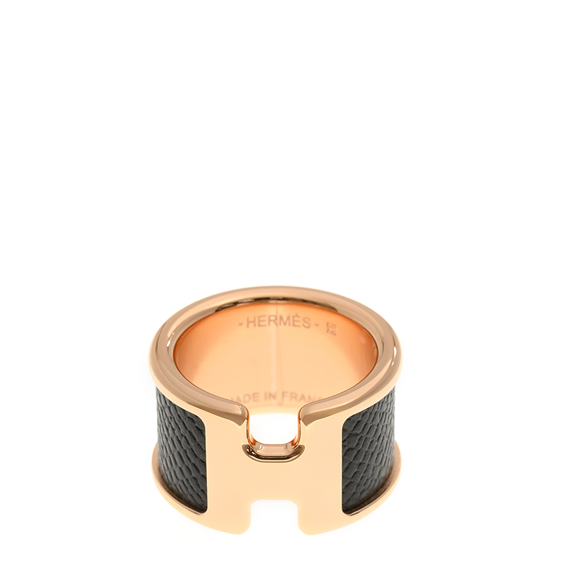 エレガント♡ HERMES Olympe ring ピンクゴールド NEW HERMES OLYMPE RING 89/PG BIG S METAL PINK GOLD/BLACK
