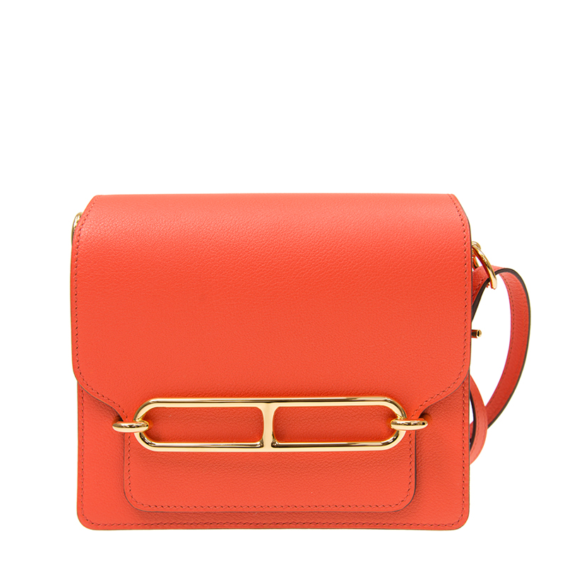 NEW HERMES HANDBAGS ROULIS MINI 8V SHOULDER BAG/CROSSBODY BAG ORANGE POPPY  Celebrity standing