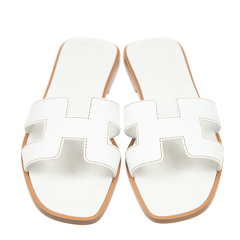 全新hermes 爱马仕 拖鞋 01 白色 皮革 36.5码