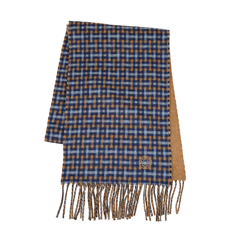 NEW HERMES SCARFS SCARF 150X25CM CASHMERE H ECOSSAIS WOOL BROWN