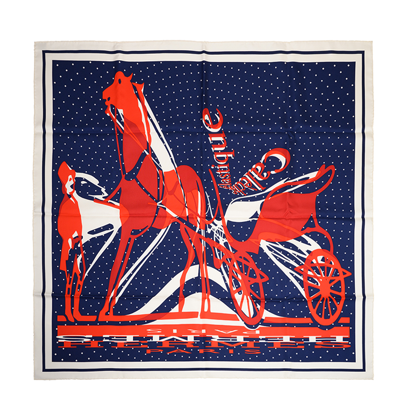 NEW HERMES SCARFS CALECHE ELASTIQUE FINESSE 90CM SILK BLUE