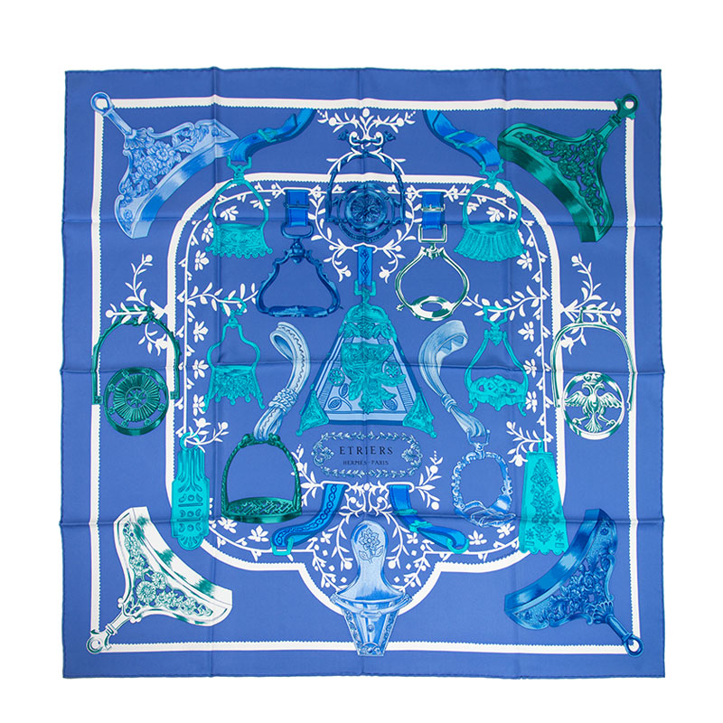 全新 HERMES 爱马仕 丝巾 ETRIERS REMIX 90CM 丝 蓝色 名人站