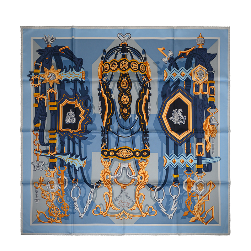 NEW HERMES SCARFS 90CM SILK BLUE