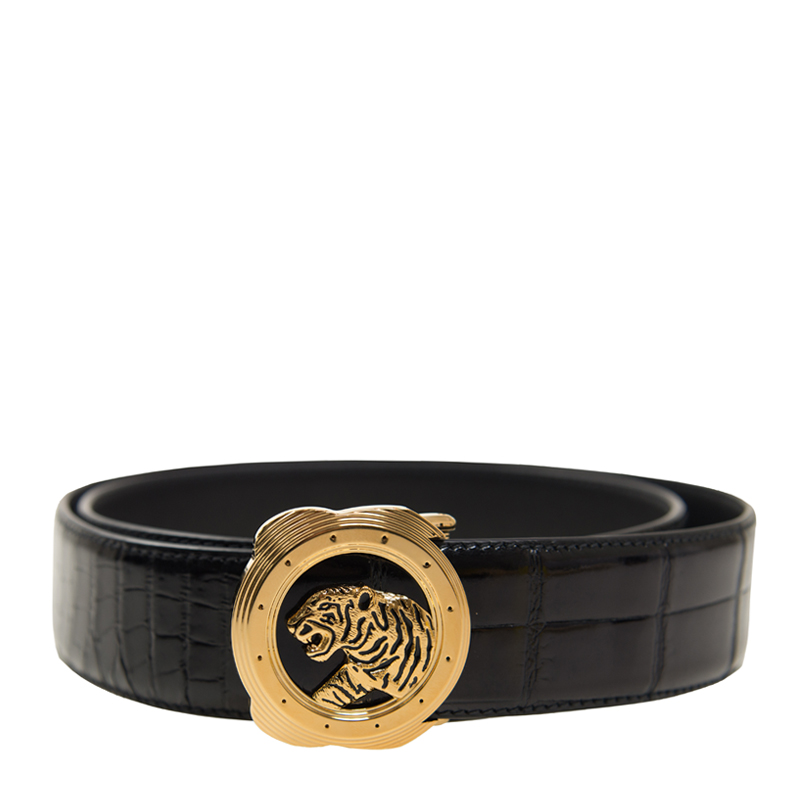 美品 Stefano Ricci ブラッシュドアリゲーターレザーブラックベルト NEW STEFANO RICCI BELT BLACK ALLIGATOR GP 95CM