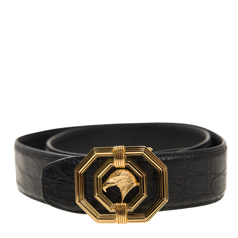 美品 Stefano Ricci ブラッシュドアリゲーターレザーブラックベルト NEW STEFANO RICCI BELT BLACK ALLIGATOR GP 95CM