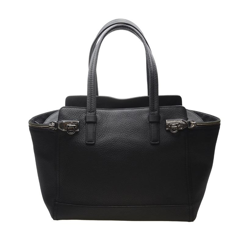 NEW FERRAGAMO HANDBAG 21D555 BLACK CALFSKIN BLACK