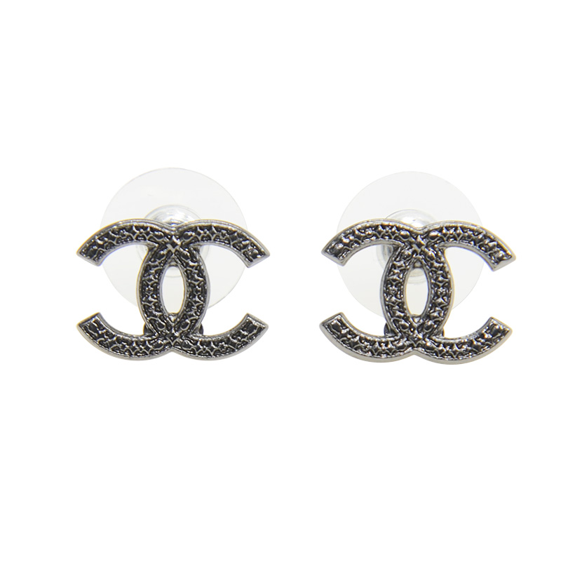 全新CHANEL 香奈兒耳環A86763 黑色金屬銀扣