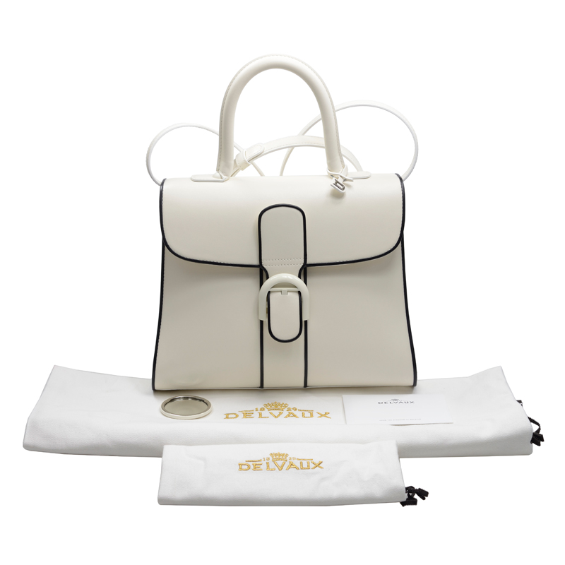 NEW DELVAUX HANDBAG BRILLANT MM BOX CALF WHT/BLK SS CALFSKIN BLANC