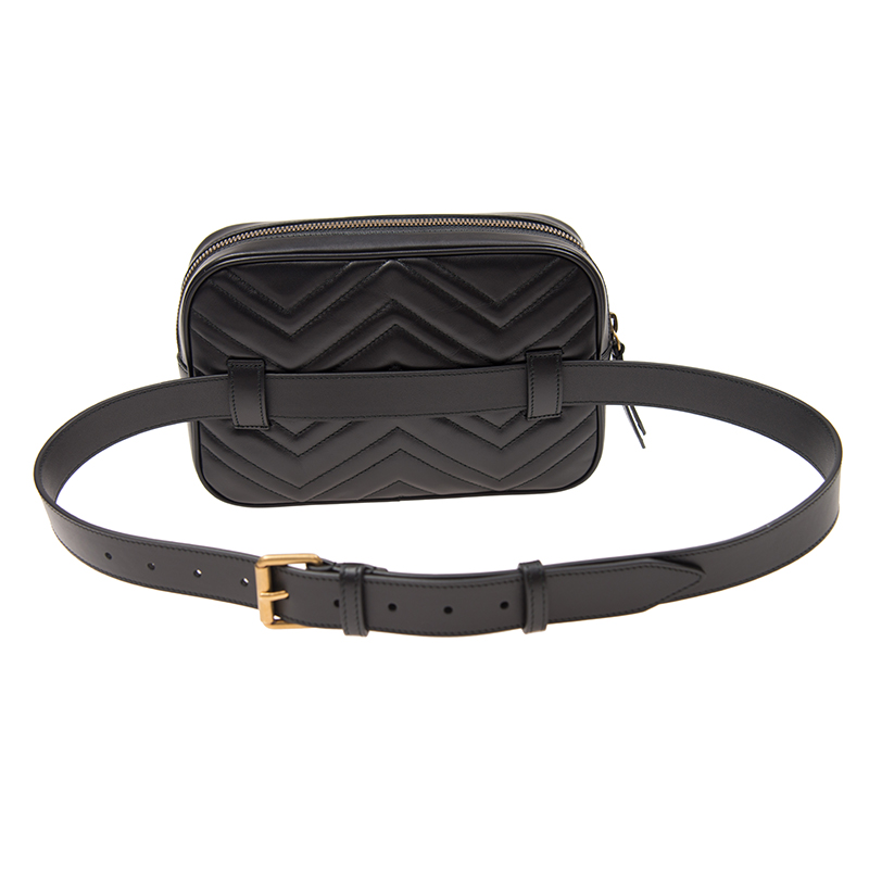 NEW GUCCI HANDBAGS 523380 DTDHT 1000 100 BELT BAG BLACK GG MARMONT MATELASSE BELT BAG Celebrity standing