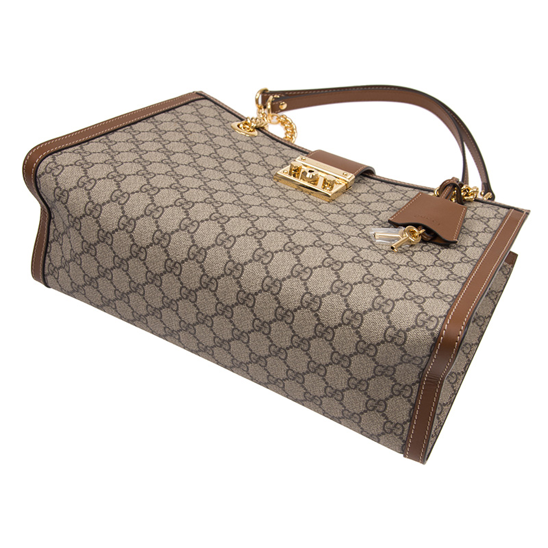 GUCCI｜ (795113 KHNKG 8534) Padlock large shoulder bag in brown leather trim | GUCCI® US