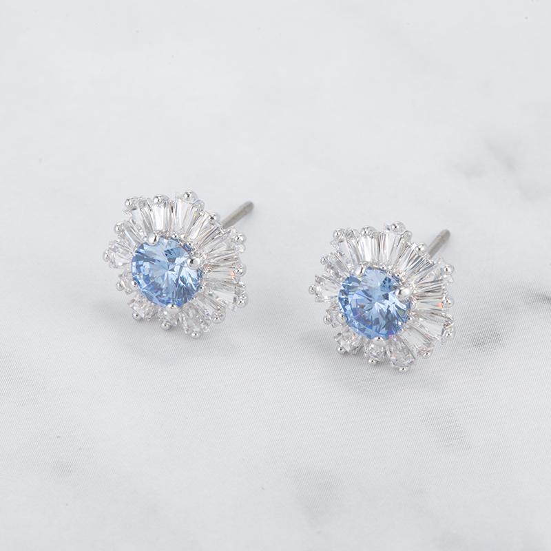 NEW SWAROVSKI SUNSHINE EARRING 5536741 PLATED & BRASS LIGHT BLUE