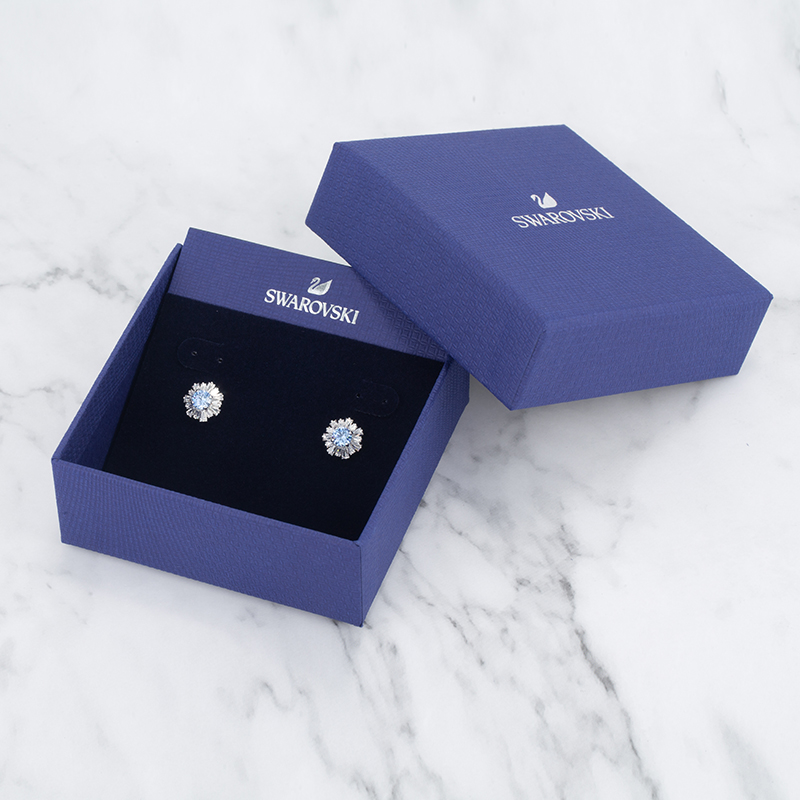 NEW SWAROVSKI SUNSHINE EARRING 5536741 PLATED & BRASS LIGHT BLUE