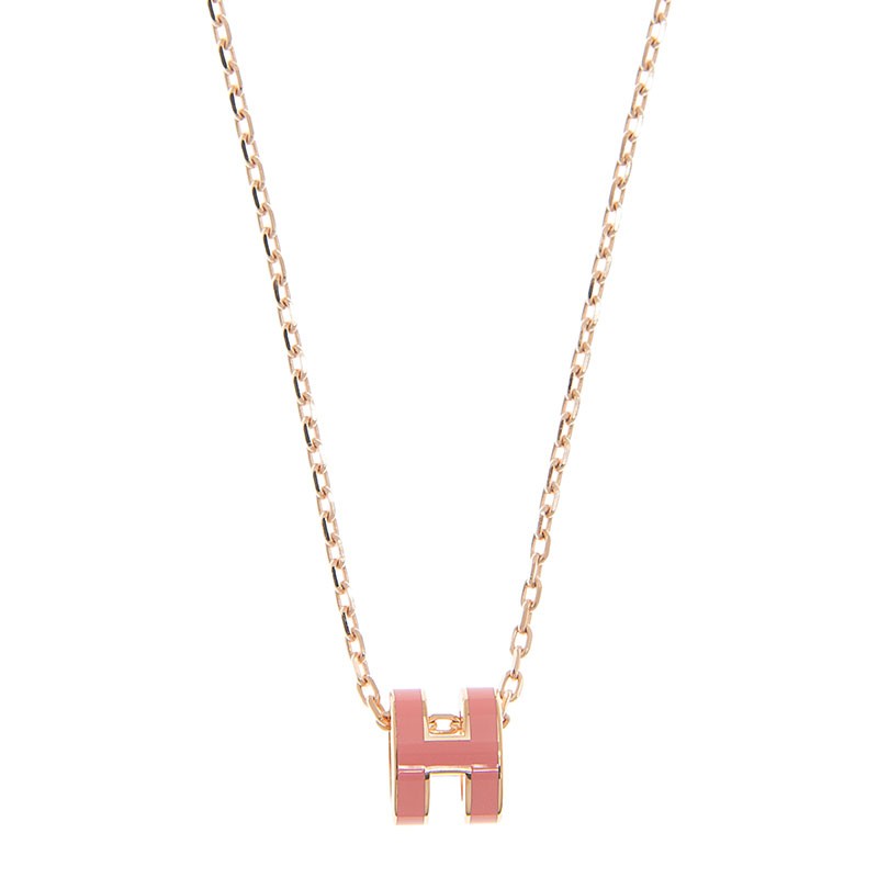 NEW HERMES ACCESSORIES NECKLACE MINI H LOGO PG/5V 圓 PINK 18KT