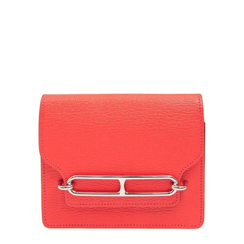 全新HERMES 愛馬仕銀包ROULIS SLIM 0E 德州玫瑰紅CHEVRE 銀扣短