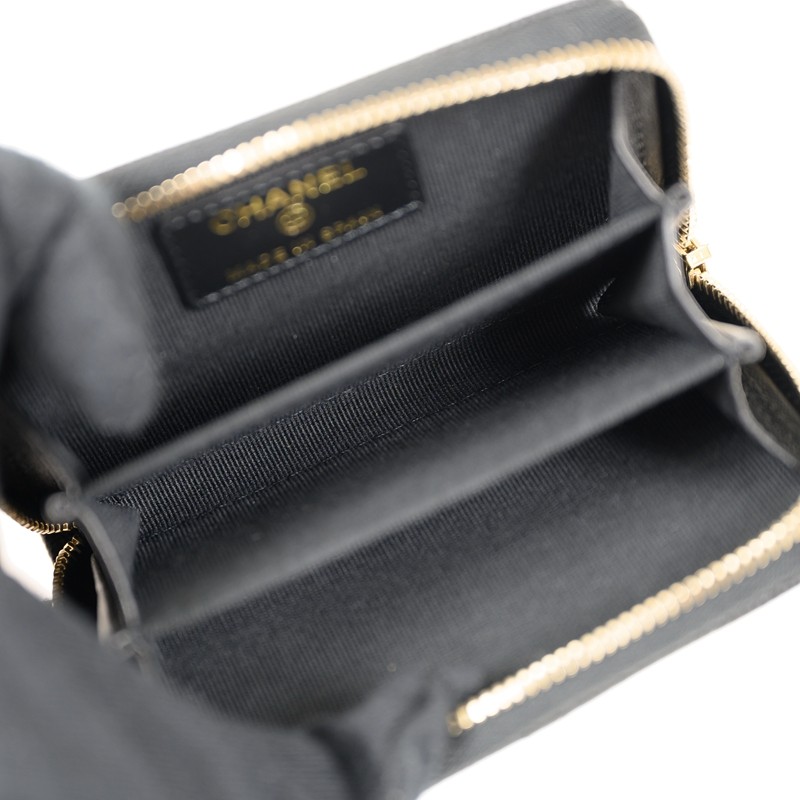 小物 CHANEL Zipped Coin Purse AP3082 Black Chanel Zipped Coin Purse AP3082 Black in Grained Calfskin