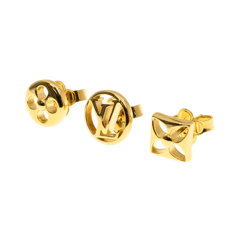 NEW LOUIS VUITTON EARRING CRAZY IN LOCK SET M00395 METAL GOLD