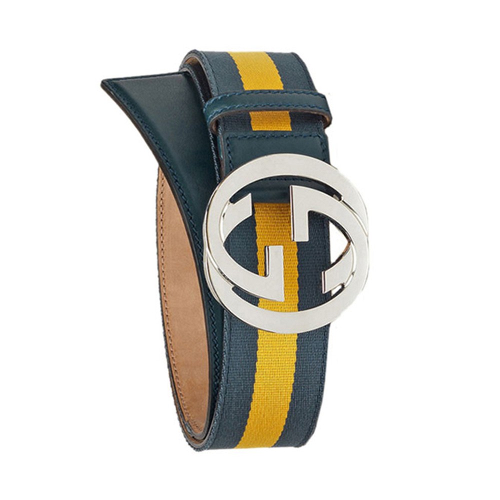 全新GUCCI 古馳皮帶114984 H90WN 4469 帆布/皮革100CM