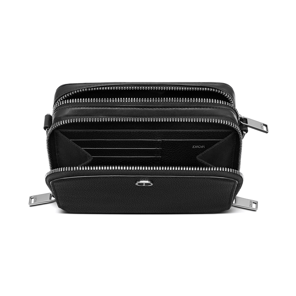 Dior｜CROSSBAGS (2ESBC119CDI H00N) CD Icon Zipped Pouch with Strap Black Grained Calfskin | DIOR