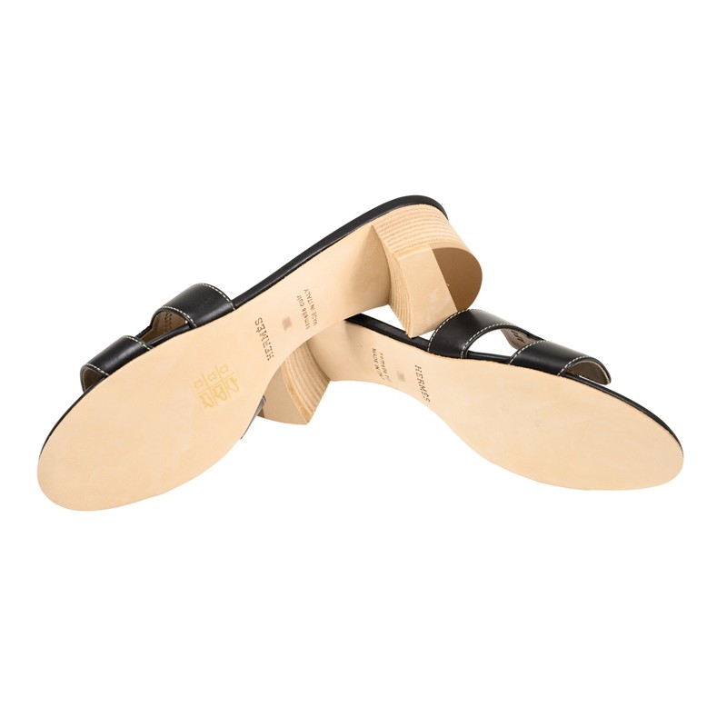NEW HERMES SANDAL OASIS 89 BLACK LEATHER 38YRAD
