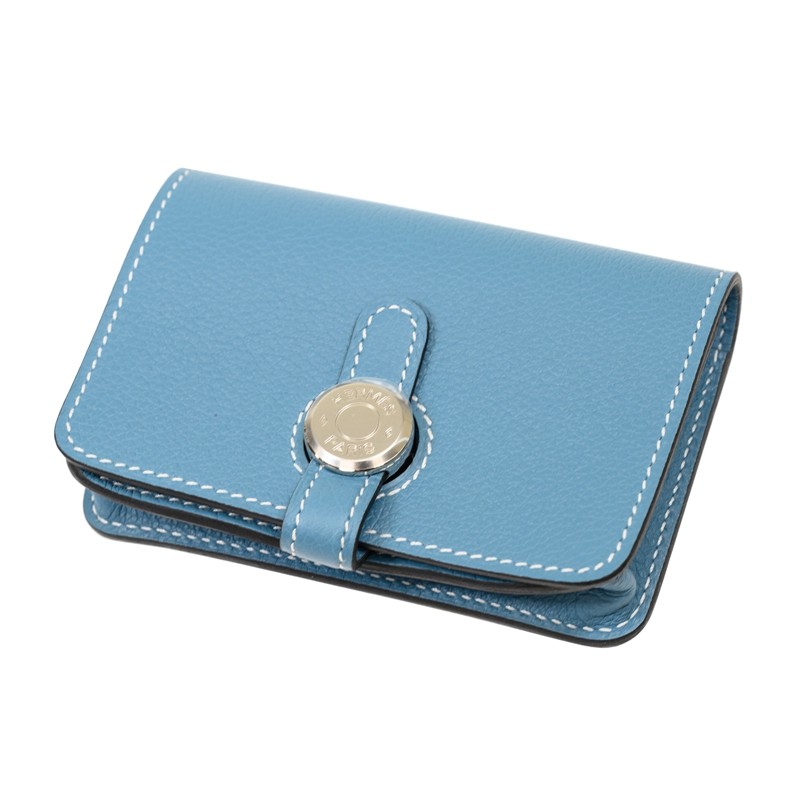NEW HERMES WALLETS DOGON MINI D2 NEW BLEU JEAN EVERCOLOR SHORT