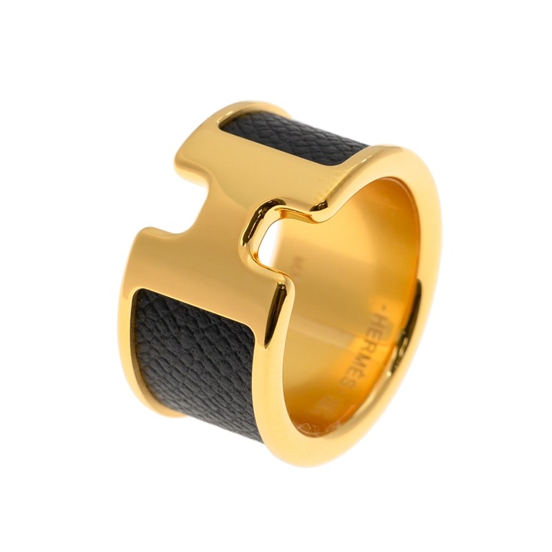 NEW HERMES RING OLYMPE RING 89/GP BIG L METAL BLACK