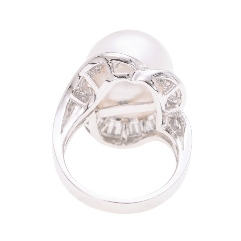 NEW RING PEARL NATURAL DIAMOND 47TD1.08CT 1SSP13.8MM 18KW SILVER
